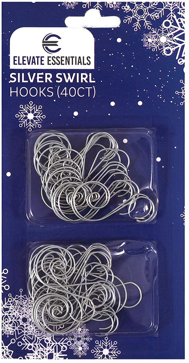 Elevate Essentials Silver Swirl Hook, Silver S Ornament Hooks, Silver Decorative Ornament Hangers, Christmas Silver Ornament Hooks for Decoration, Metal Wire Hanging Hook, 40 ct