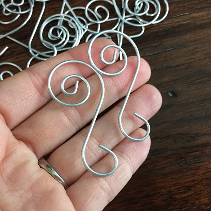 Elevate Essentials Silver Swirl Hook, Silver S Ornament Hooks, Silver Decorative Ornament Hangers, Christmas Silver Ornament Hooks for Decoration, Metal Wire Hanging Hook, 40 ct
