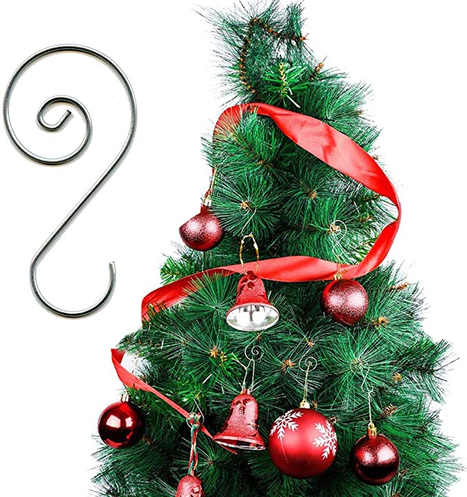 Elevate Essentials Silver Swirl Hook, Silver S Ornament Hooks, Silver Decorative Ornament Hangers, Christmas Silver Ornament Hooks for Decoration, Metal Wire Hanging Hook, 40 ct