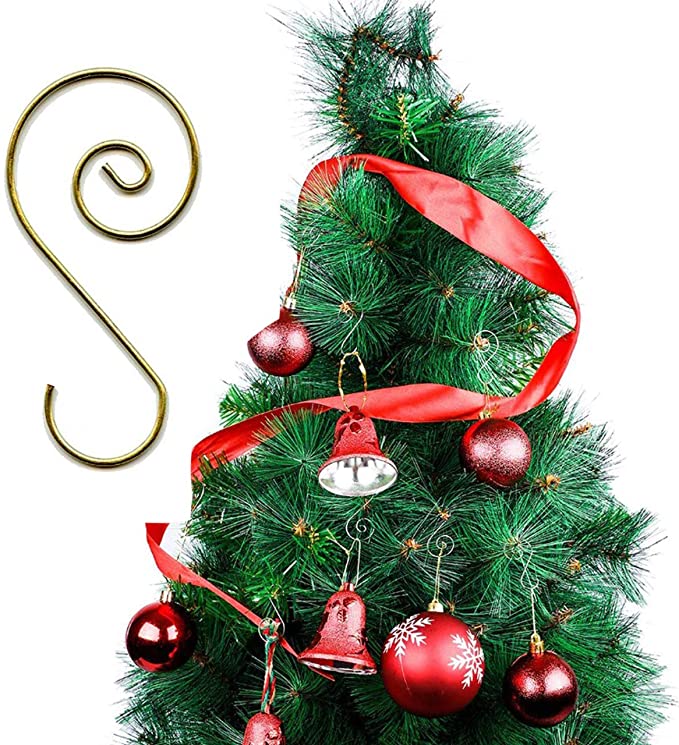 Elevate Essentials Gold Swirl Hook, Gold S Ornament Hooks, Gold Decorative Ornament Hangers, Christmas Gold Ornament Hooks for Decoration, Metal Wire Hanging Hook, 40 ct