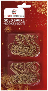 Elevate Essentials Gold Swirl Hook, Gold S Ornament Hooks, Gold Decorative Ornament Hangers, Christmas Gold Ornament Hooks for Decoration, Metal Wire Hanging Hook, 40 ct