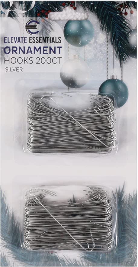 Elevate Essentials Silver Christmas Ornament Hooks - Ornament Hangers - Large 2.5 inch 200ct
